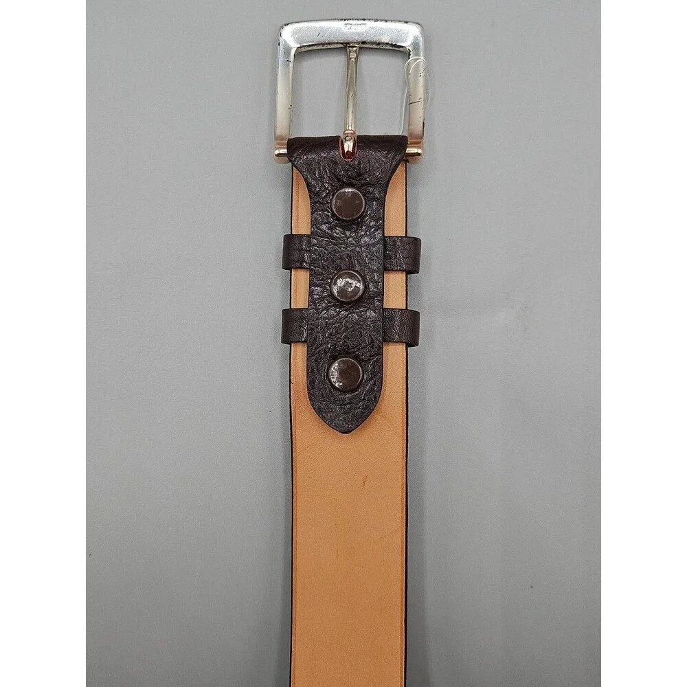 Hand Crafted Shrunken Bull Dark Brown Leather Belt 38 USA Made 1-3/8